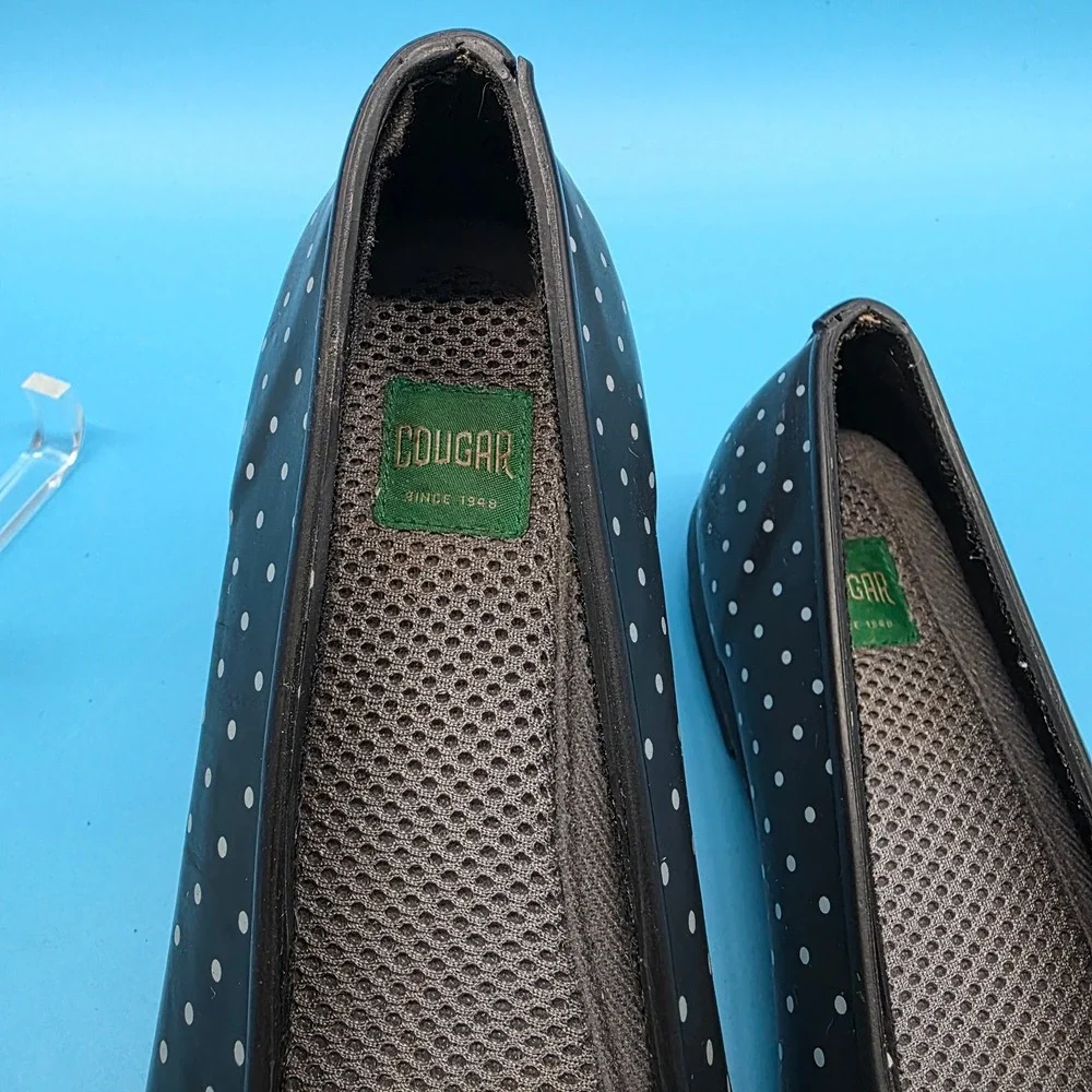 Cougar Womens Black Polka Dot Rubber Rain Shoes Slip On Waterproof Loafers 7